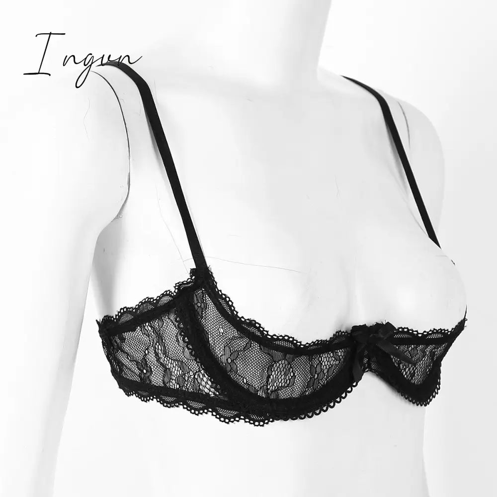 Ingvn - Women See Through Sheer Lace Hollow Out Lingerie Adjustable Spaghetti Shoulder Straps Open