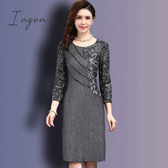 Ingvn - Women Sexy Dress Autumn Elegant Winter 3/4 Sleeve Knee Length Vintage Ol Work Wear Bodycon
