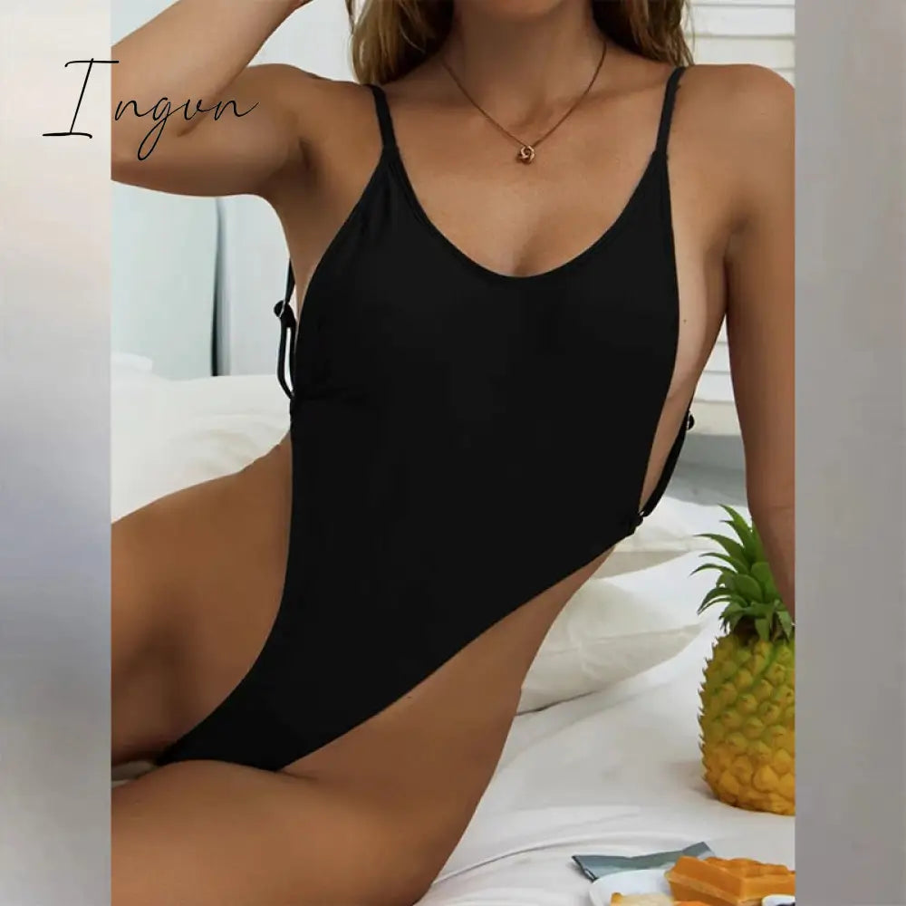 Ingvn - Women Sexy Solid Color One Piece Bikini Cross Backless Bodysuit Brazil Swimwear New Fashion