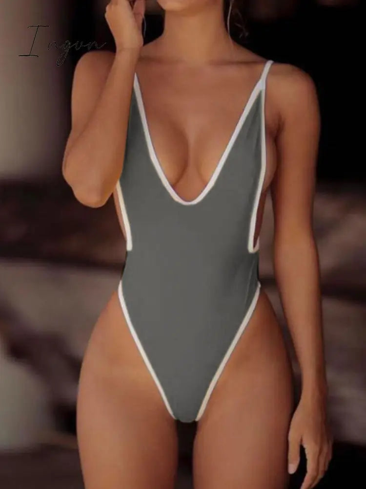 Ingvn - Women Sexy Solid Color One Piece Bikini Cross Backless Bodysuit Brazil Swimwear New Fashion
