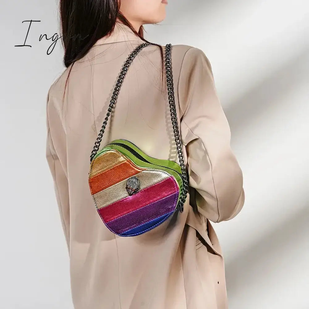 Ingvn - Women Simple Handbag Colorful Heart Shaped Bag 2024 Ladies Metal Shoulder Strap Crossbody