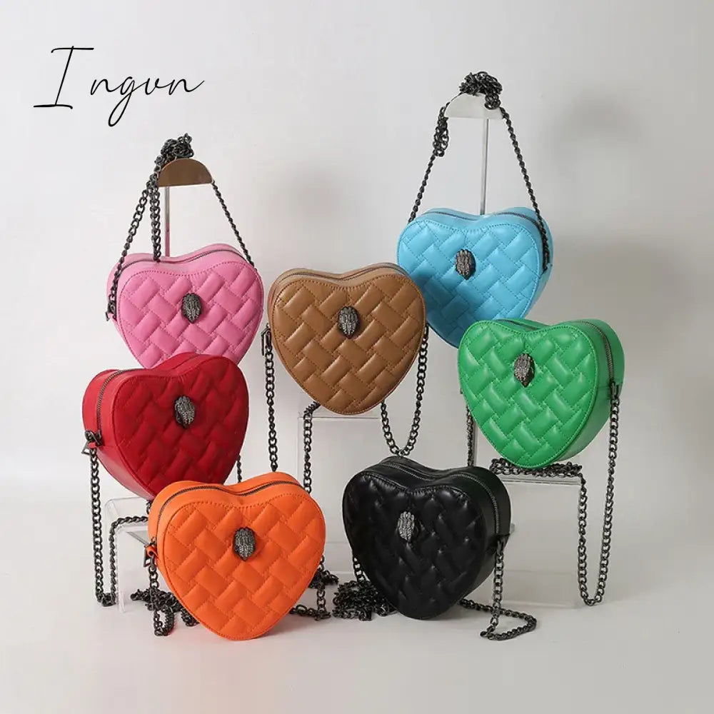 Ingvn - Women Simple Handbag Colorful Heart Shaped Bag 2024 Ladies Metal Shoulder Strap Crossbody
