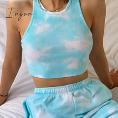 Ingvn - Women Sport Crop Tops Sexy Summer Halter Fashion Corset Top Tie Dye Tank