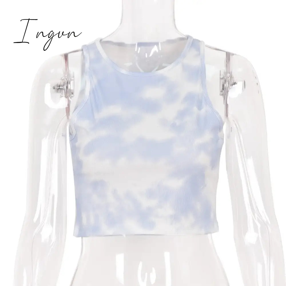 Ingvn - Women Sport Crop Tops Sexy Summer Halter Fashion Corset Top Tie Dye Tank Gray / S