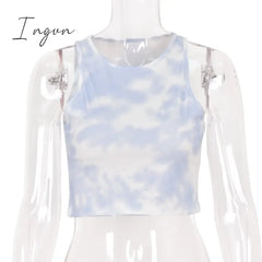 Ingvn - Women Sport Crop Tops Sexy Summer Halter Fashion Corset Top Tie Dye Tank Gray / S