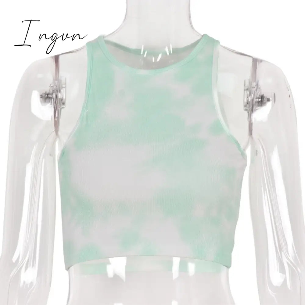 Ingvn - Women Sport Crop Tops Sexy Summer Halter Fashion Corset Top Tie Dye Tank Green / S
