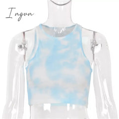 Ingvn - Women Sport Crop Tops Sexy Summer Halter Fashion Corset Top Tie Dye Tank Light Blue / S