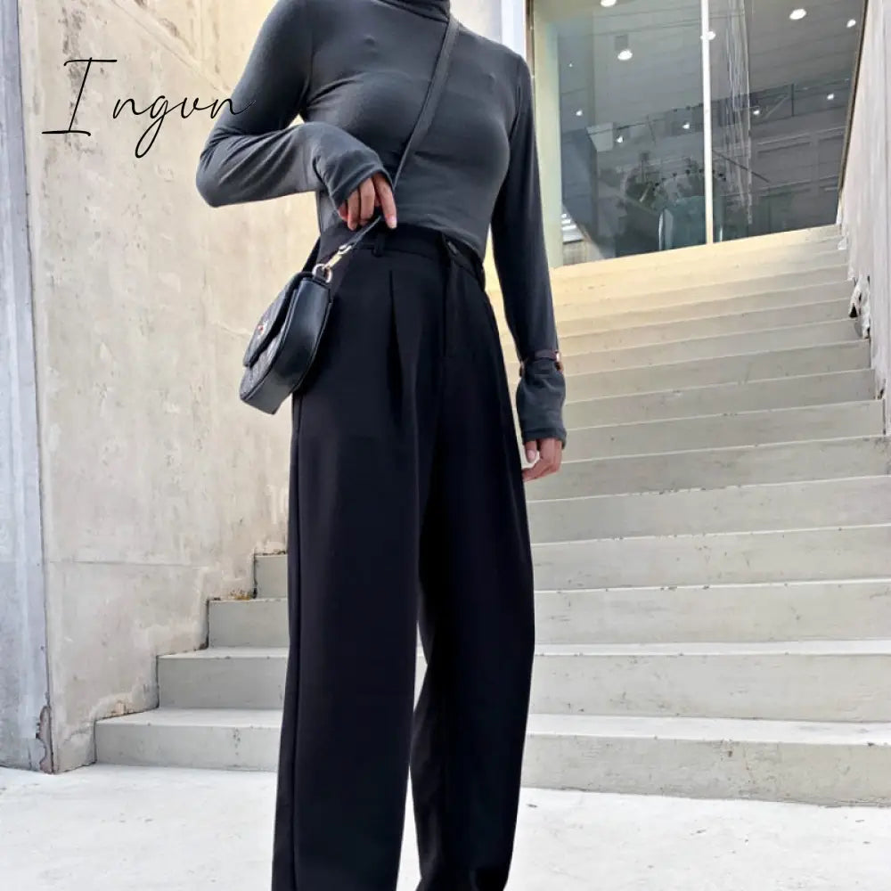 Ingvn - Women Suit Pants Spring Office Lady Long Trousers New Autumn Solid Loose High Waist Pant