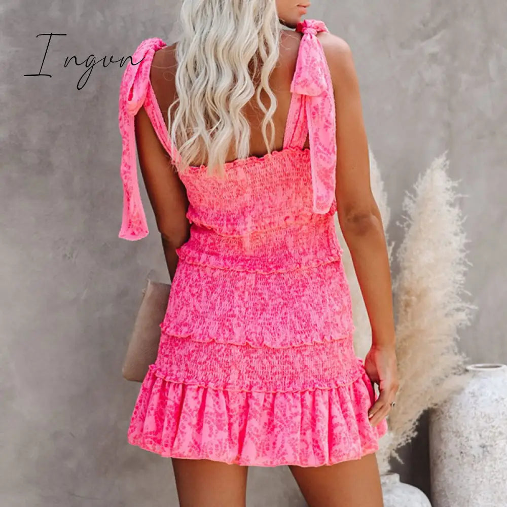 Ingvn - Women Tiered Ruffle Ruched Cami Dress Casual Elegant Fashion Chic