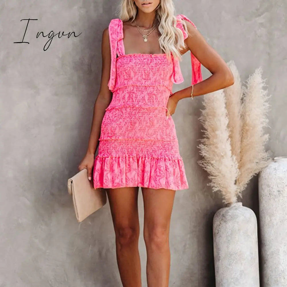 Ingvn - Women Tiered Ruffle Ruched Cami Dress Casual Elegant Fashion Chic