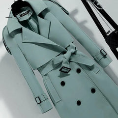Ingvn - Women Trench Coat Solid Double Breasted Autumn Winter Elegant Vintage Turn - Down Collar