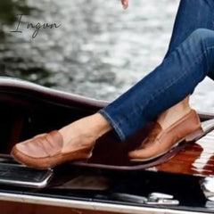 Ingvn - Women Vintage Slip On Loafers Low Heel Pu Leather