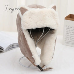 Ingvn - Women Warm Earmuffs Thicken Ear - Flapped Hat Winter Cold - Proof Cotton Cat Ears Cap