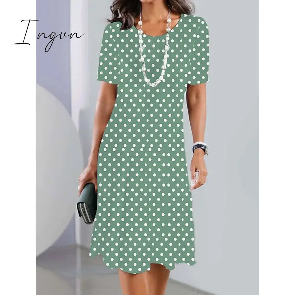 Ingvn - Women’s Casual Dress Summer Polka Dot Dress Floral Polka Dot Pocket Print Crew Neck