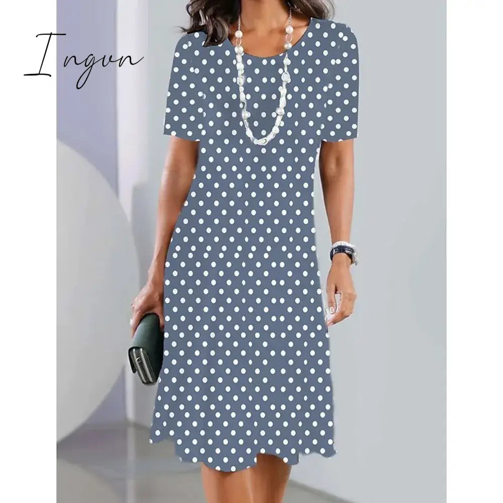 Ingvn - Women’s Casual Dress Summer Polka Dot Dress Floral Polka Dot Pocket Print Crew Neck