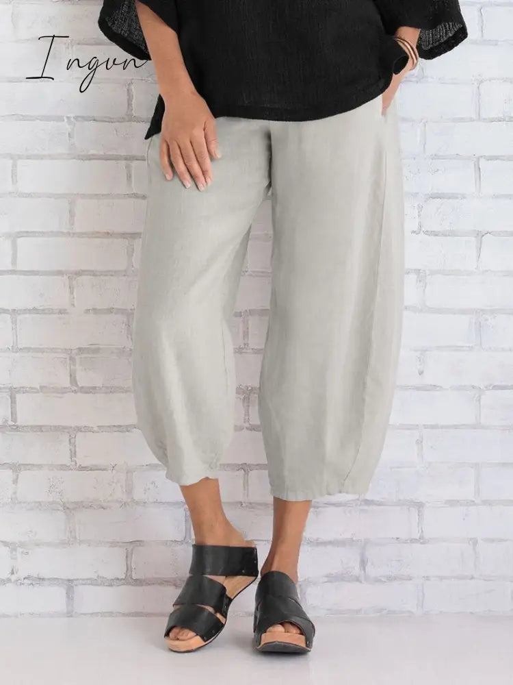 Ingvn - Women’s Casual Loose Cotton Pants Light Gray / S Bottoms