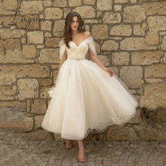 Ingvn - Womens Fashion Bling Glittter Boho Wedding Dresses For Women Sweetheaart Tulle Point Net