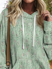 Ingvn - Women’s Hoodie Sweatshirt Pullover Basic Drawstring Front Pocket Green Graphic Casual
