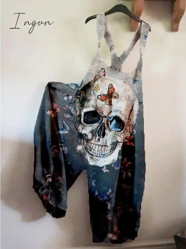 Ingvn - Women’s Jumpsuits Bib Halloween Skeleton Casual Summer Print Halter Holiday Daily