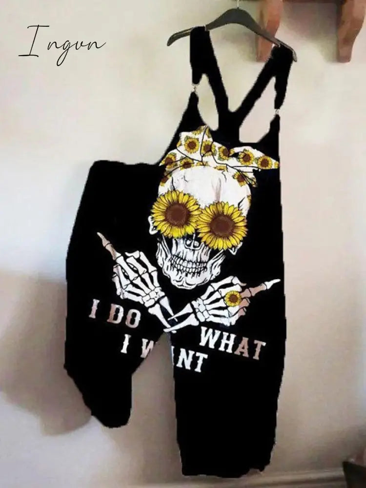 Ingvn - Women’s Jumpsuits Bib Halloween Skeleton Casual Summer Print Halter Holiday Daily