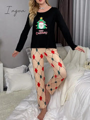 Ingvn - Women’s Loungewear Sets Letter Santa Claus Fashion Comfort Soft Home Christmas Daily