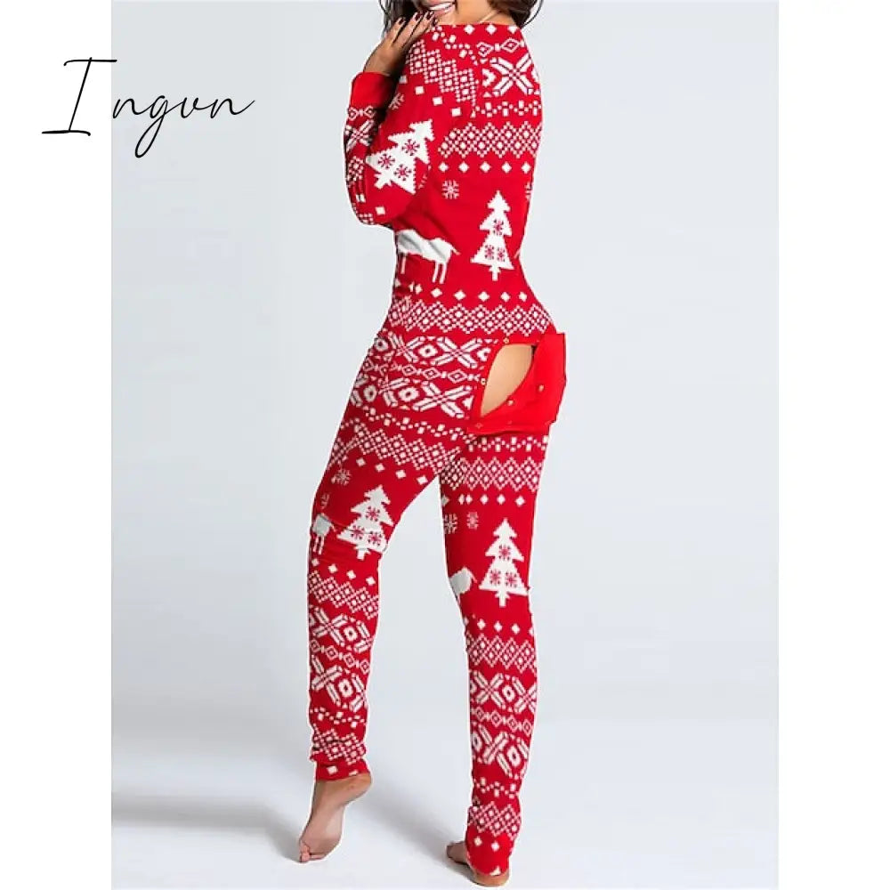 Ingvn - Women’s Pajamas Jumpsuit Elk Snowflake Casual Comfort Soft Home Christmas Daily Polyester