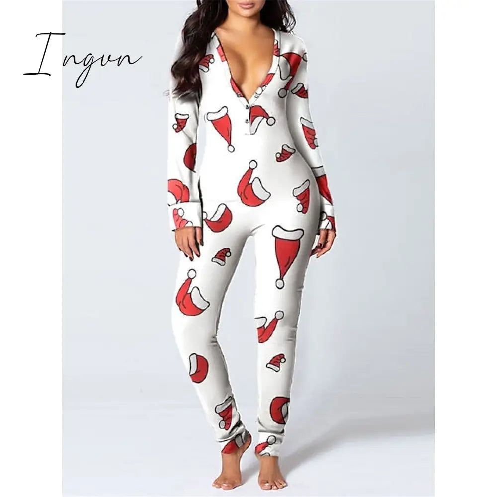 Ingvn - Women’s Pajamas Jumpsuit Elk Snowflake Casual Comfort Soft Home Christmas Daily Polyester