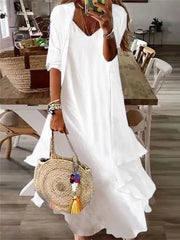 Ingvn - Women’s Plain Casual Dress Cotton Linen Set Maxi Long Blend Fashion Elegant Outdoor Daily