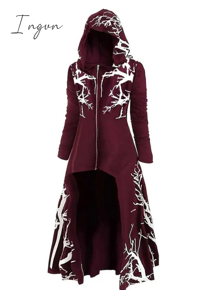 Ingvn - Women’s Plus Size Winter Coat Print Abstract Outdoor Halloween Long Sleeve Hoodie Fall