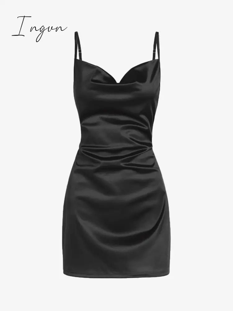 Ingvn - Women’s Sexy Satin Dress Spaghetti Strap Slips Nightwear Side Slit Cocktail Party Silk