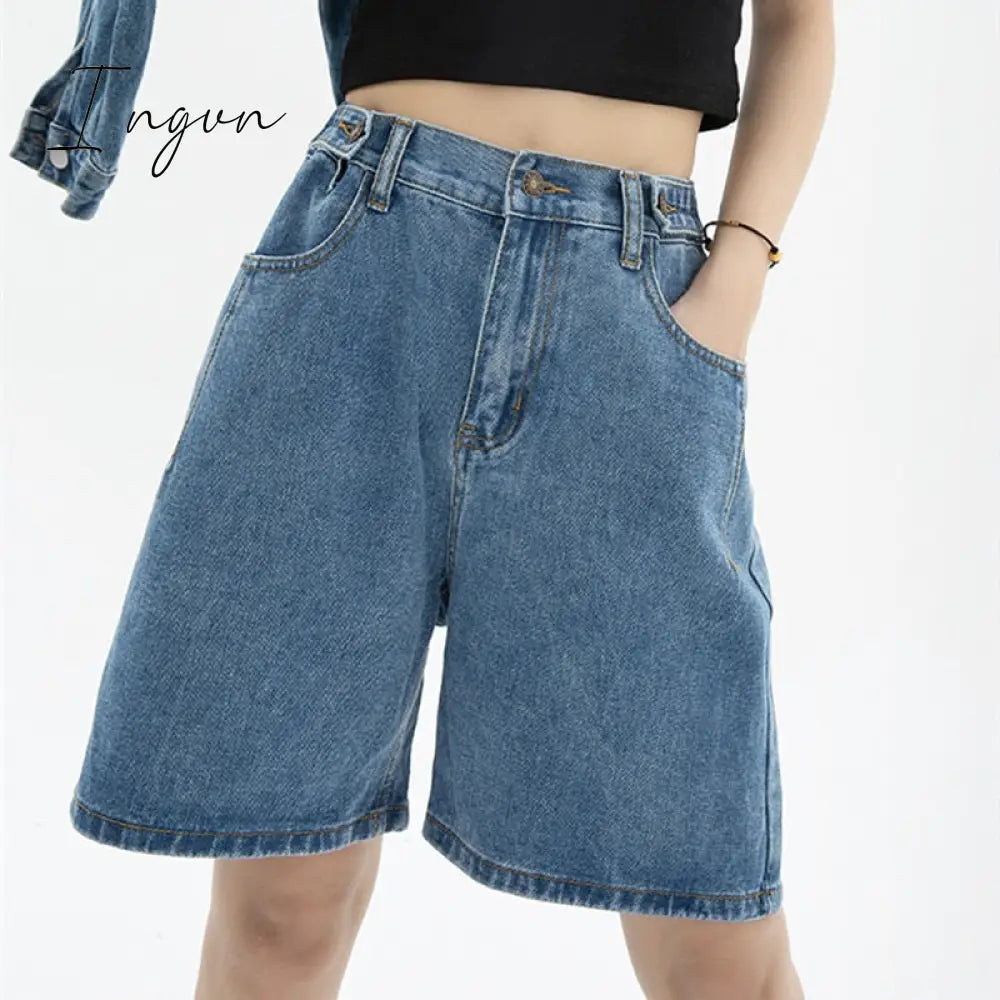 Ingvn - Women’s Short Summer High Waist Jeans Baggy Straight Five Points Trousers Streetwear