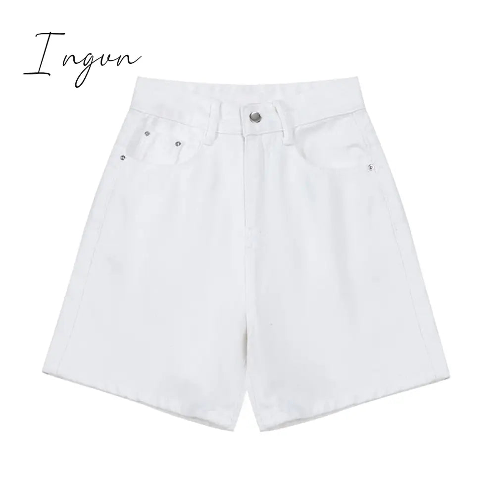 Ingvn - Women’s Short Summer High Waist Jeans Baggy Straight Five Points Trousers Streetwear