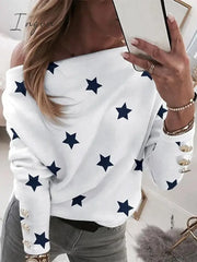 Ingvn - Women’s Sweatshirt Pullover Basic White Beige Graphic Street V Neck Long Sleeve Top
