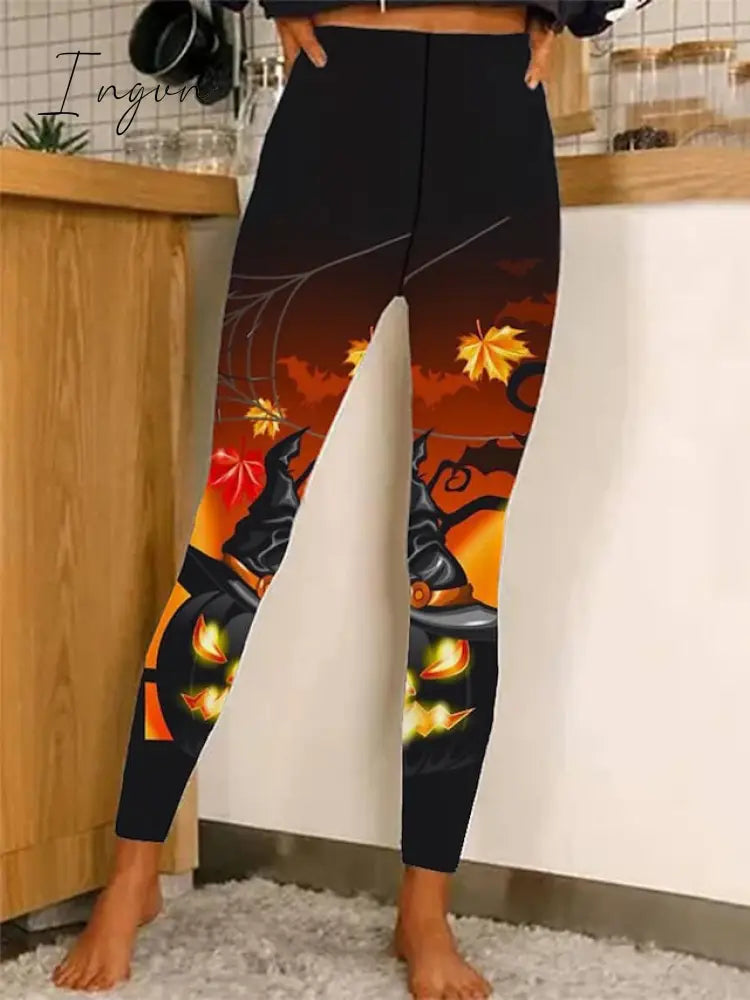 Ingvn - Women’s Tights Leggings Full Length Print Micro-Elastic Mid Waist Fashion Halloween