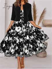 Ingvn - Women’s Two Piece Dress Set Casual Chiffon Outdoor Daily Fashion Elegant Print Midi V
