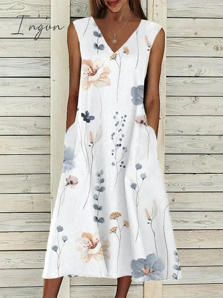 Ingvn - Women’s Two Piece Dress Set Casual Print Outdoor Daily Fashion Elegant Pocket Midi V Neck