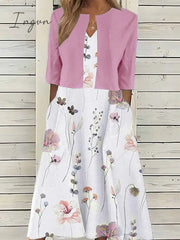 Ingvn - Women’s Two Piece Dress Set Casual Print Outdoor Daily Fashion Elegant Pocket Midi V Neck