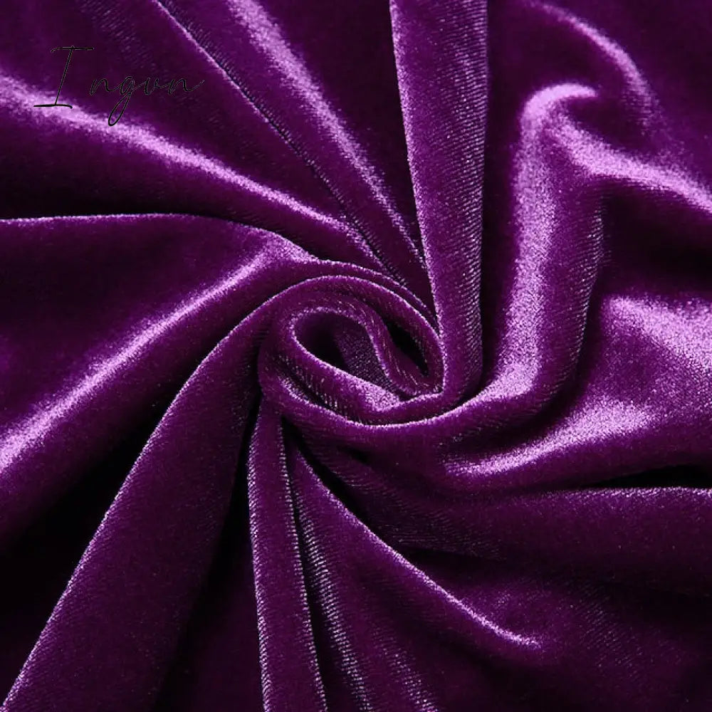 Ingvn - Women‘s Velvet Dress Shift Caftan Long Maxi Green Black Purple Sleeve Pure Color Pocket