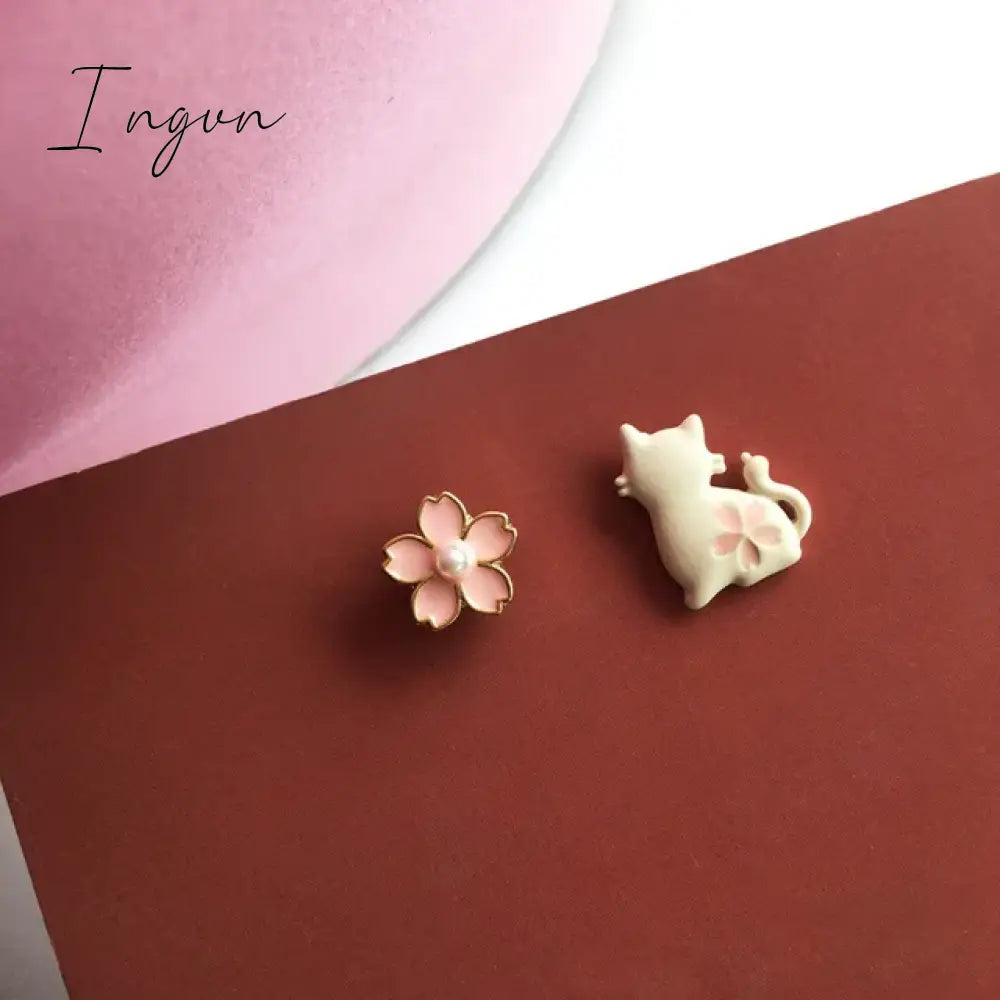 Korean Style Flower Cute Animal Dangle Earrings For Women Moon Stars Kitten Rabbit Balloon