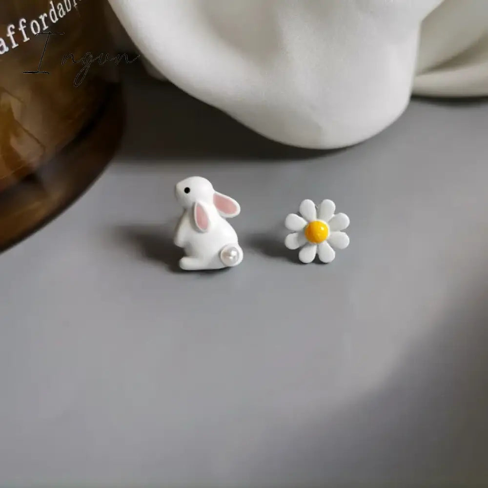 Korean Style Flower Cute Animal Dangle Earrings For Women Moon Stars Kitten Rabbit Balloon