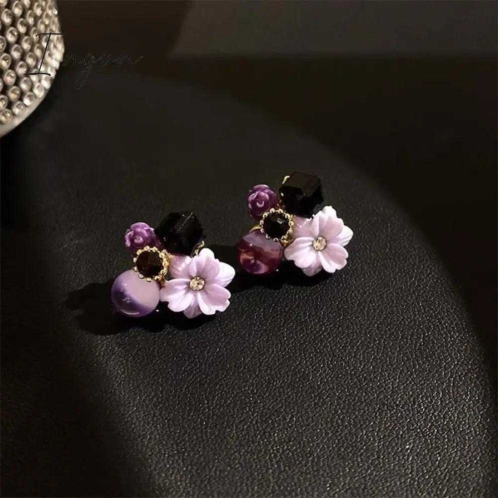 Korean Trendy Cute Opal Crystal Flower Earrings For Women S925 Silver Needle Studs Sweet Elegant