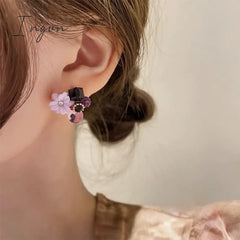 Korean Trendy Cute Opal Crystal Flower Earrings For Women S925 Silver Needle Studs Sweet Elegant