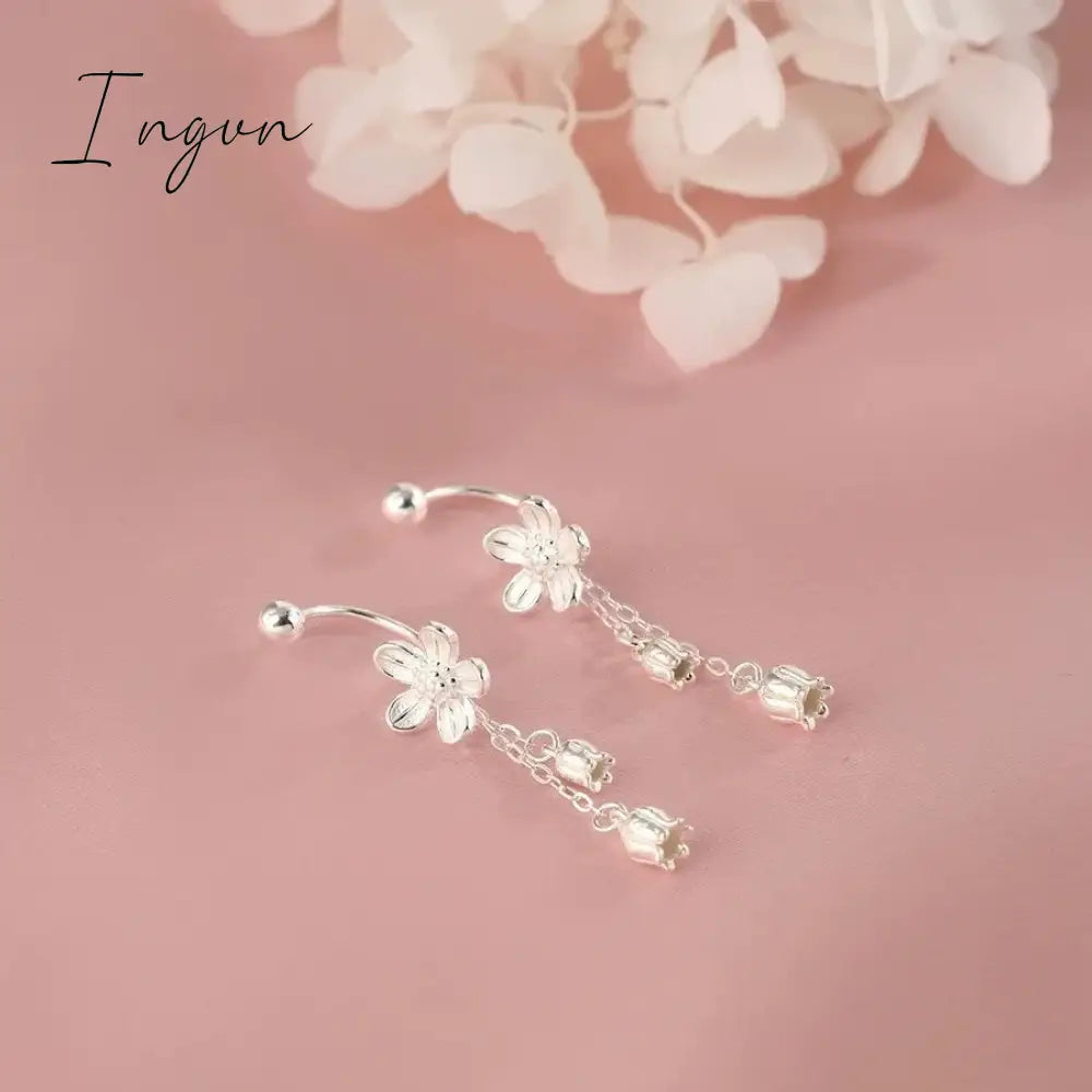Korean Trendy Simple Flower Bell Orchid Tassel Copper Earrings For Women Sweet Elegant Party