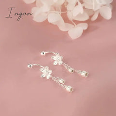 Korean Trendy Simple Flower Bell Orchid Tassel Copper Earrings For Women Sweet Elegant Party