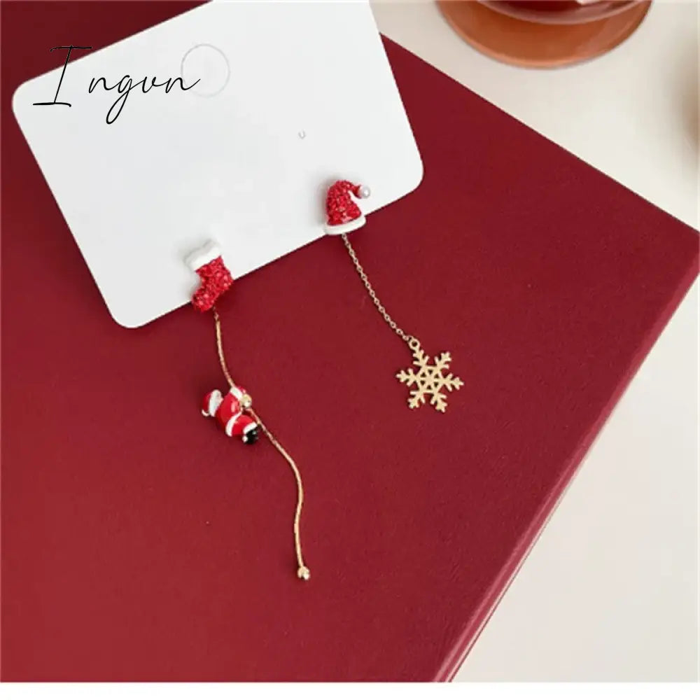 Moving Santa Claus Tassel Dangle Earrings For Women Christmas Tree Snowflake Asymmetric Long Chain