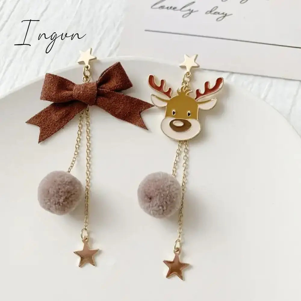 Moving Santa Claus Tassel Dangle Earrings For Women Christmas Tree Snowflake Asymmetric Long Chain