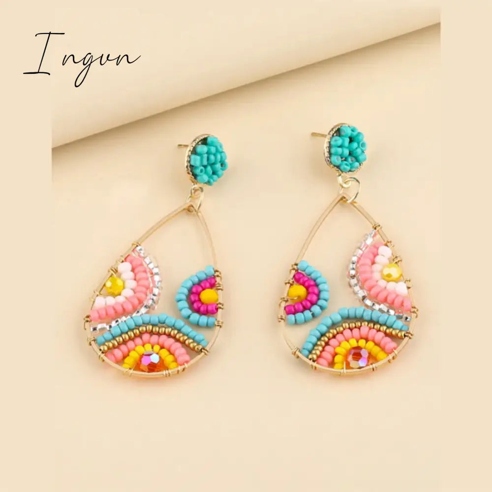 New Fashion Boho Colorful Bead Earrings For Women Exquisite Copper Needle Sweet Niche Design Party