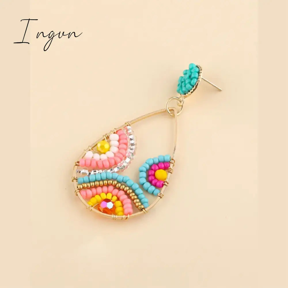 New Fashion Boho Colorful Bead Earrings For Women Exquisite Copper Needle Sweet Niche Design Party