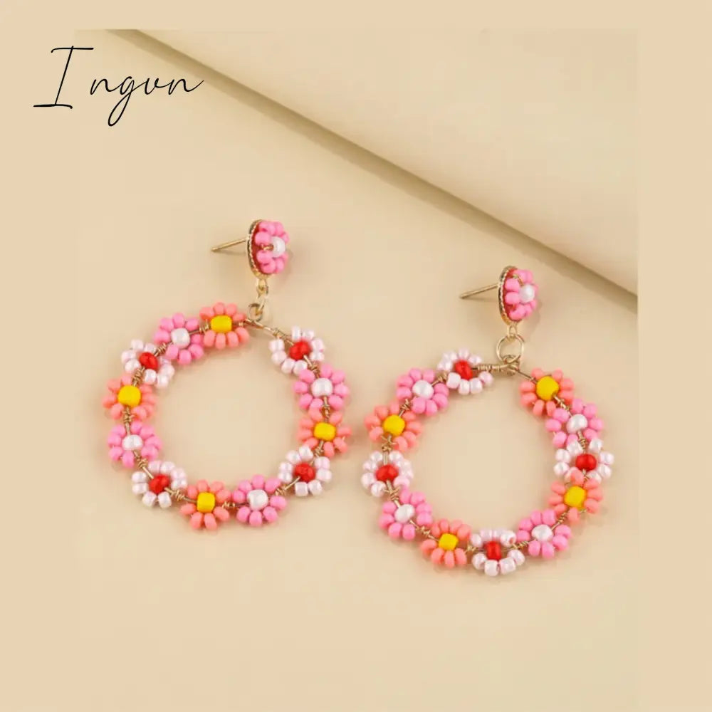 New Fashion Boho Colorful Beaded Flower Earrings For Women Exquisite Copper Needle Sweet Party
