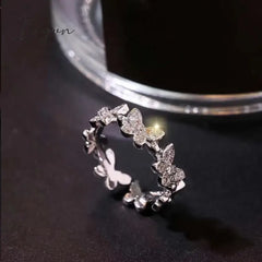 New Fashion Butterfly Rings Shiny Cubic Zirconia Leaves Geometric Adjustable Finger Ring Girls